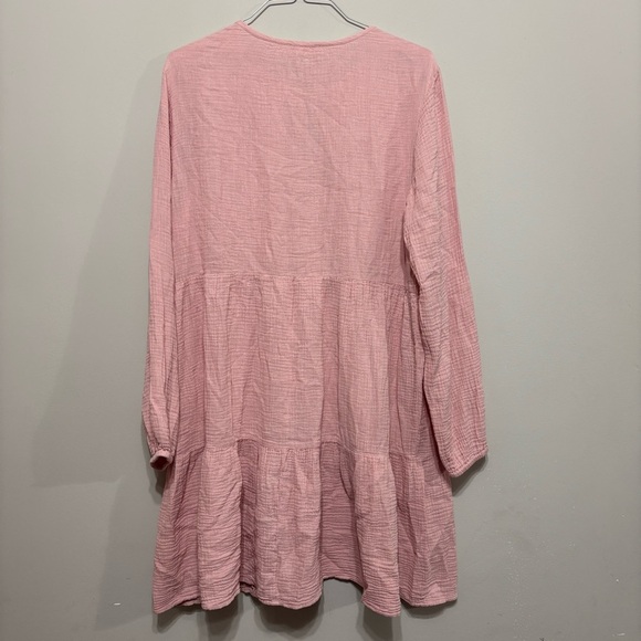 BeachLunchLounge Cate Dusty Rose Long Sleeve Tiered Gauzy Cotton Flowy Dress XL - Picture 7 of 7